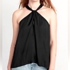 Old Navy Sleeveless Satin Twist-Front Blouse - Black - XXL